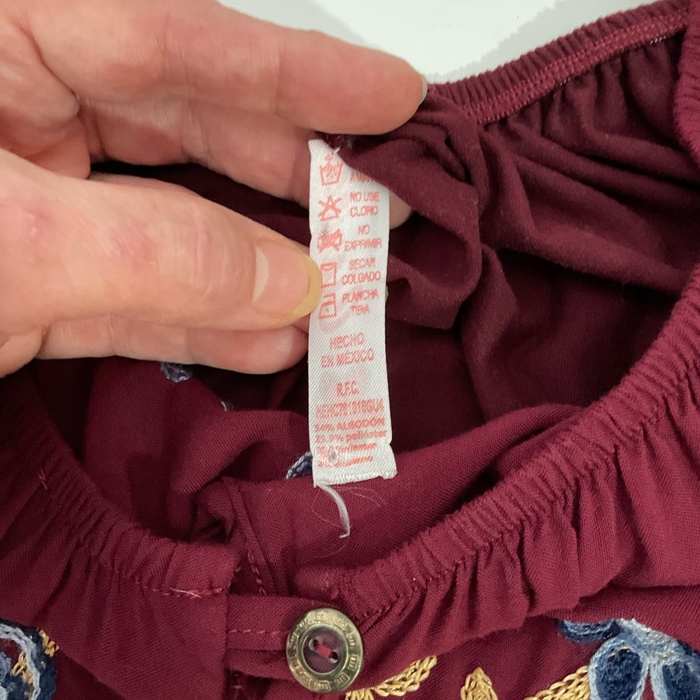 Clarita Floral Embroidered Burgundy Square Neck Gathered Long Sleeve Top No Size - Picture 3 of 14